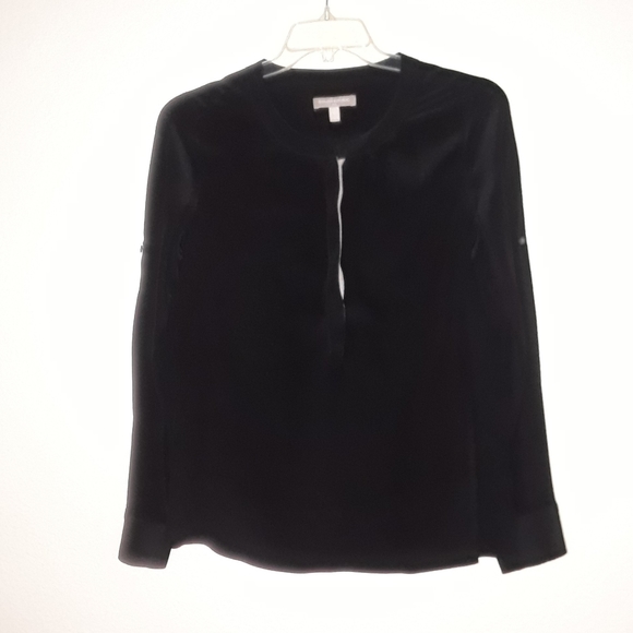 Women's Black Grosgrain Trim Silk Blouse - Picture 3 of 6